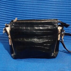 Christian Lacroix Black Crocodile-Embossed Crossbody Bag